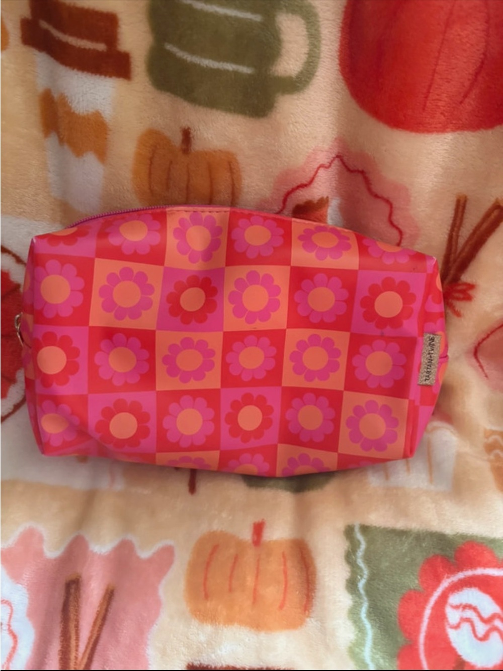 Kids Checkered Floral Pouch - Pink